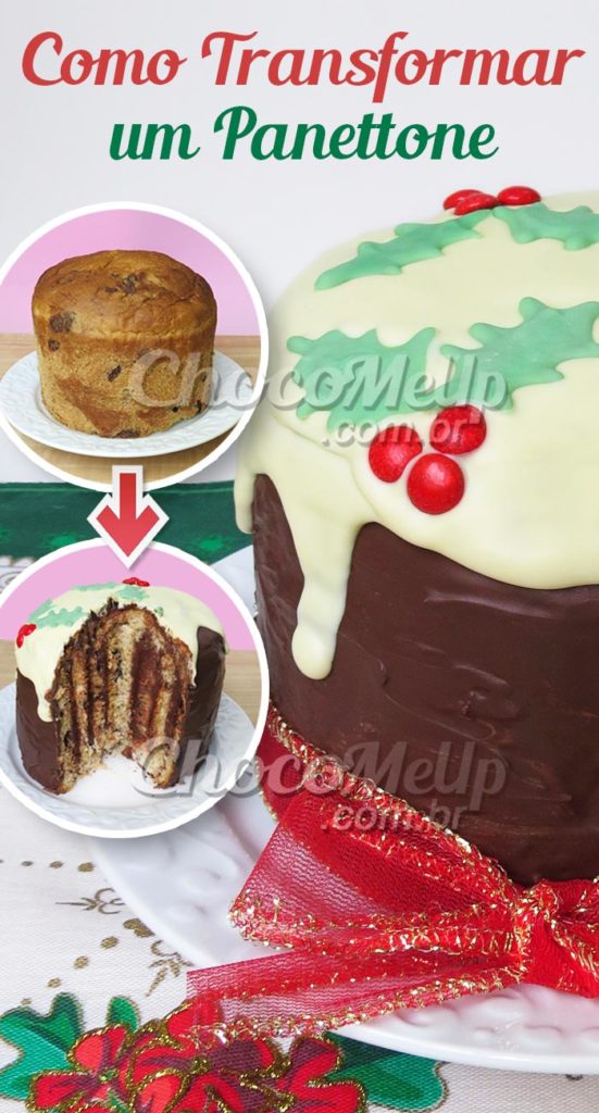 Como rechear e decorar um Panetone ou Chocotone. Ele também pode ser chamado de Panetone Três Chocolates, porque leva um recheio trufado de chocolate ao leite, e chocolate meio amargo e branco na cobertura. Com certeza vai chamar a atenção na mesa de natal! Além de ficar mais barato que um panetone trufado industrializado, é uma ótima idéia se você quiser fazer para vender e ganhar um dinheiro extra nesse final de ano! #receita #panetone #chocotone #chocolate #doce #natal #trufa